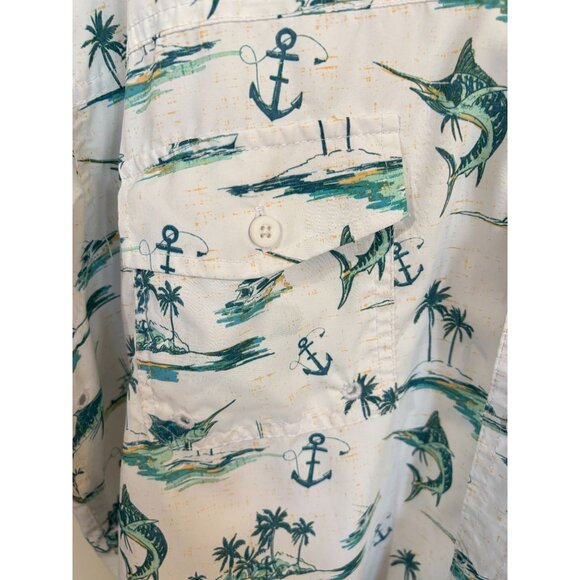 Izod Saltwater Shirt Marlin Fishing Nautical Anchors Vented Button Up Mens XL - Picture 7 of 12